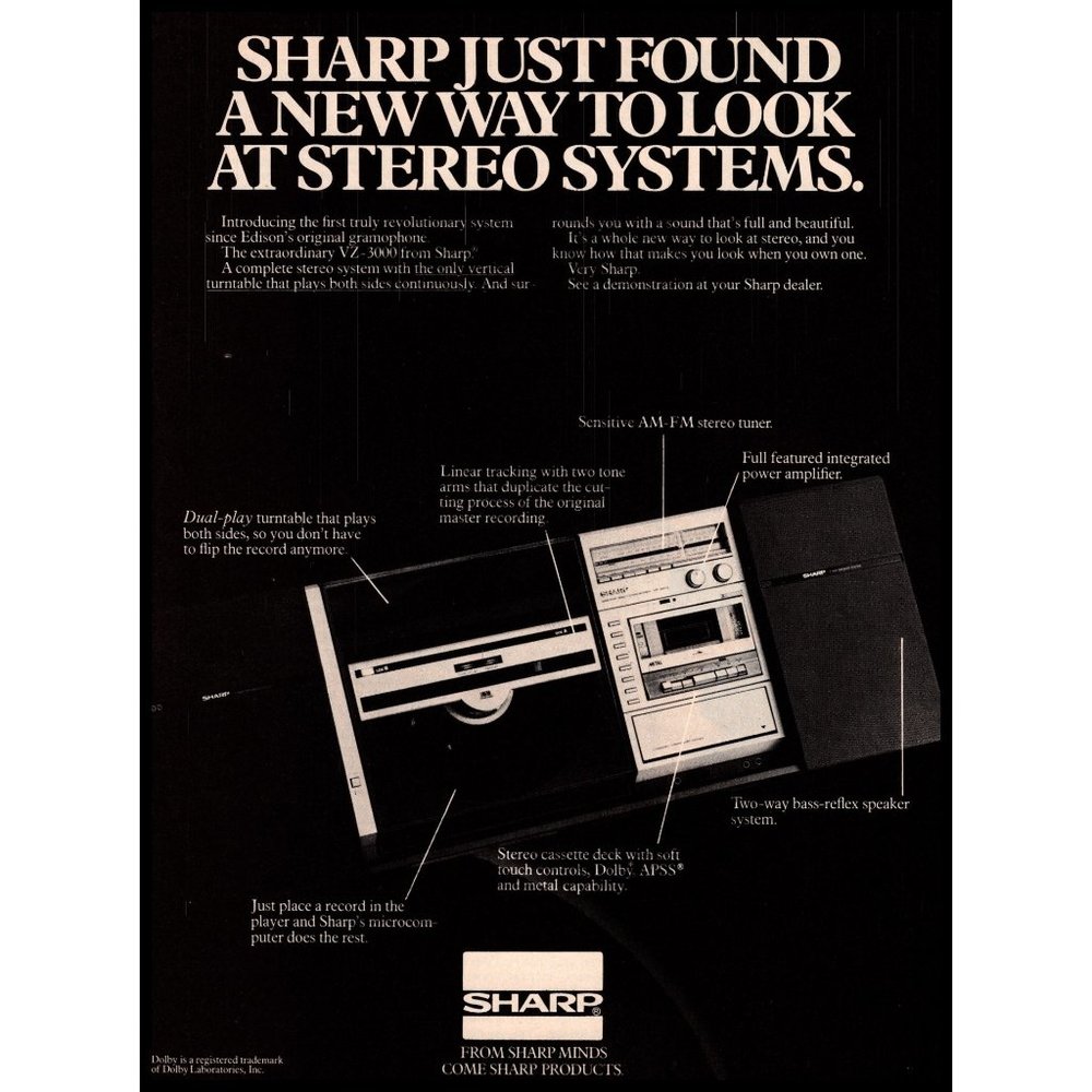 1981 Sharp VZ-3000 Stereo Turntable Vintage Print Ad Audiophile Wall Art Photo